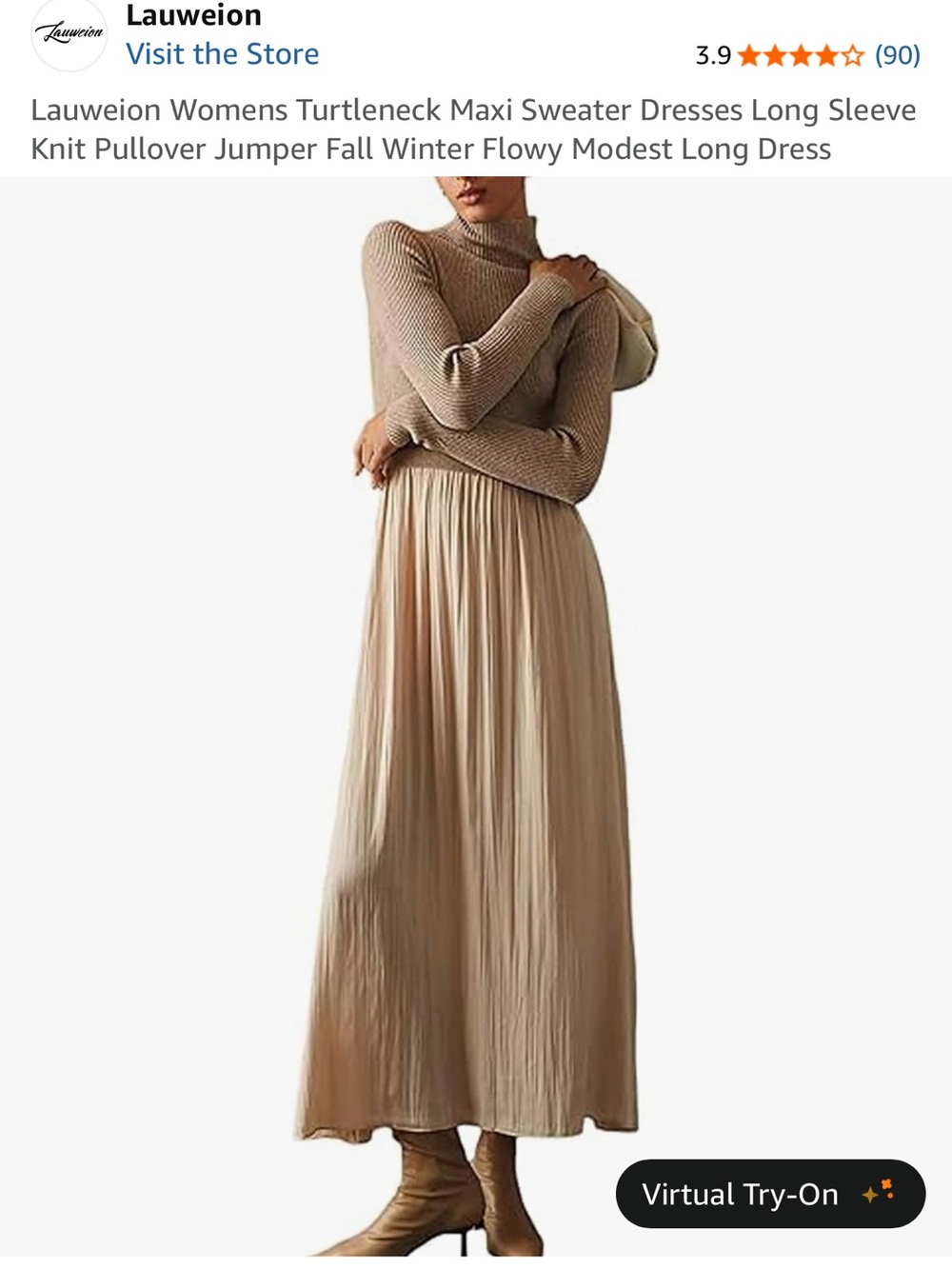 Amazon Beige Turtleneck Maxi Dress